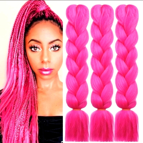 3Pk Hot Pink Braiding Hair 24 Inch Pre Stretched Box Braids Prestretched - Picture 1 of 3